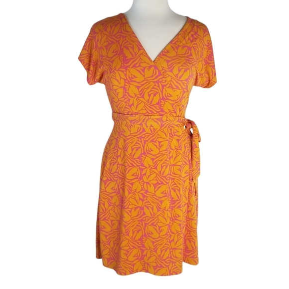 Nine West Dolman Sleeve Wrap Dress Tie Waist Orange/Pink Floral Print Size S - Picture 2 of 12
